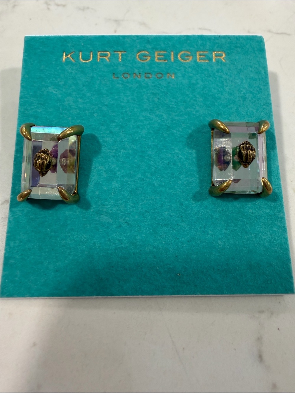 Kurt Geiger Iridescent Crystal Stud Earrings with Gold-Tone Claws